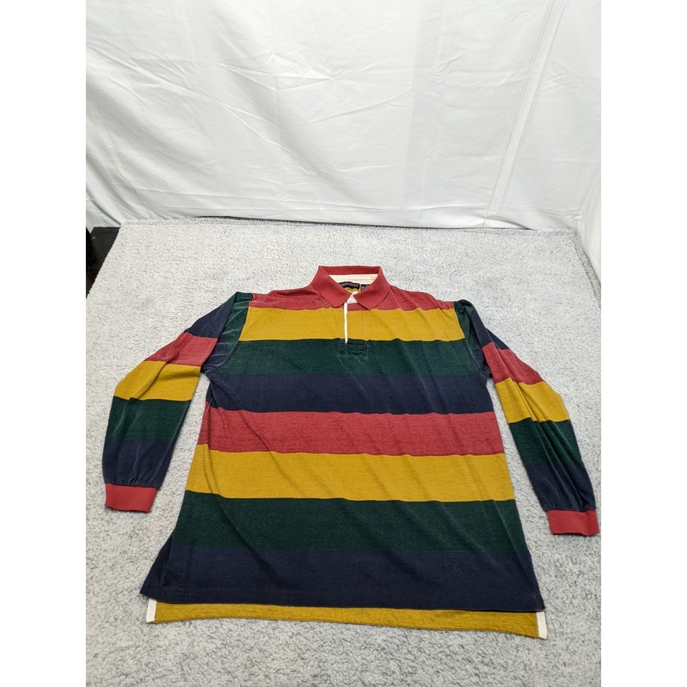 Vintage Boundary‎ Bay Rugby Shirt XL Multicolor Stripe Cotton Polo 90s Retro